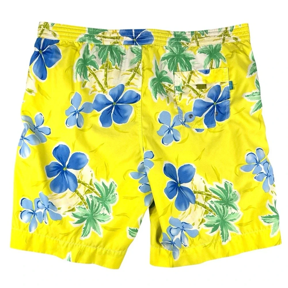 Tommy Bahama Swim Trunks Mens XL Yellow Floral Palm Floral Mesh Lining Board Sho